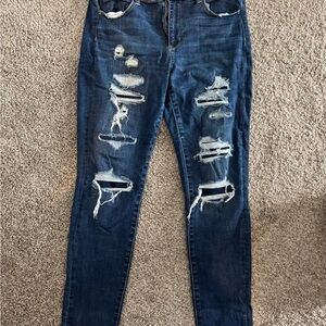American Eagle Outfitters Dark Blue Distressed Skinny Jeans